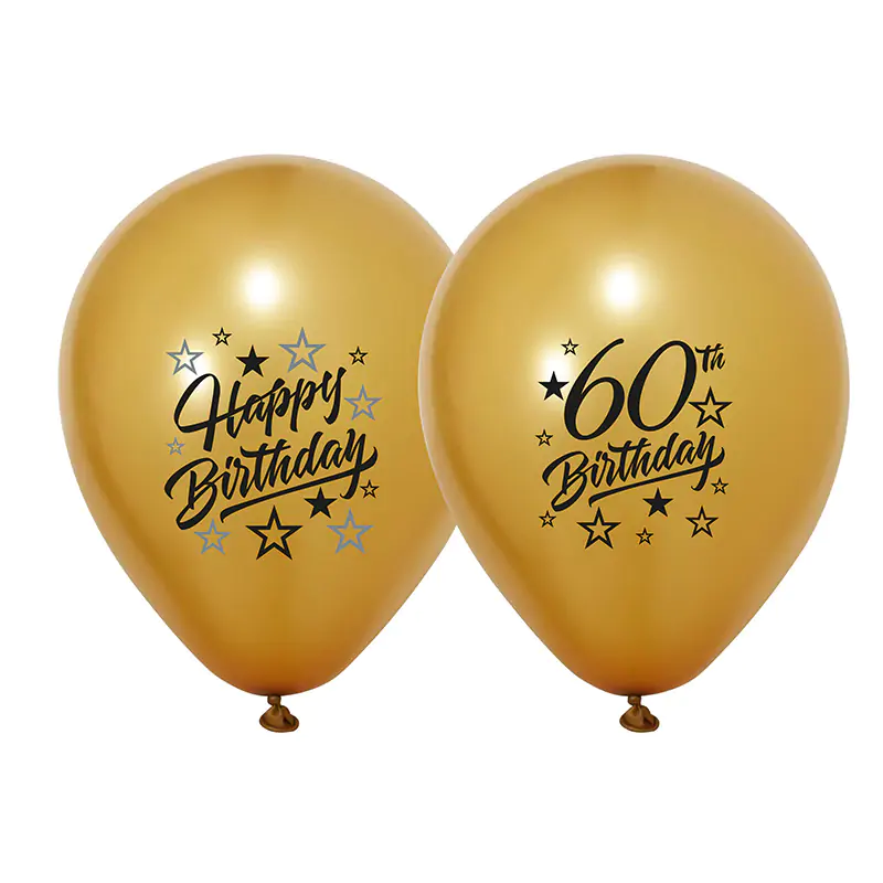 2+1 Golden Stars 60 Yaş Baskılı 12" Gold Balon (100'lük)